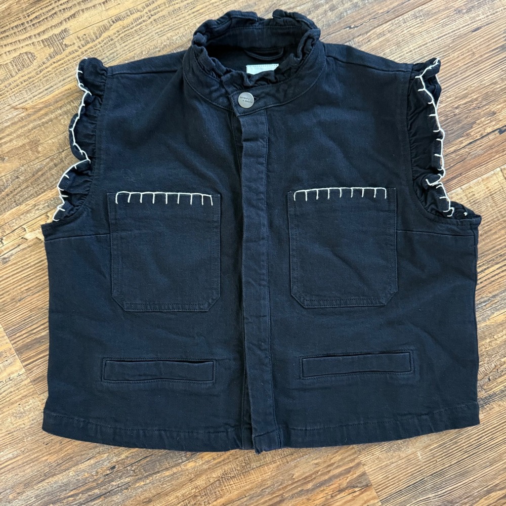 Seventy + Mochi Pablo Crop Vest Women M Black Denim Anthropologie Free People - Picture 5 of 13